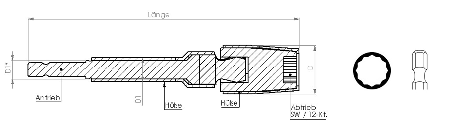 12-Kant-Steckschlüssel mit Wobble Drive für Sechskantschrauben. Antrieb E6,3; Lackschutz Horvath GmbH, Magstadt